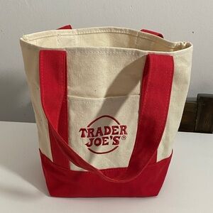Trader Joe's Red and Cream Tote Bag
